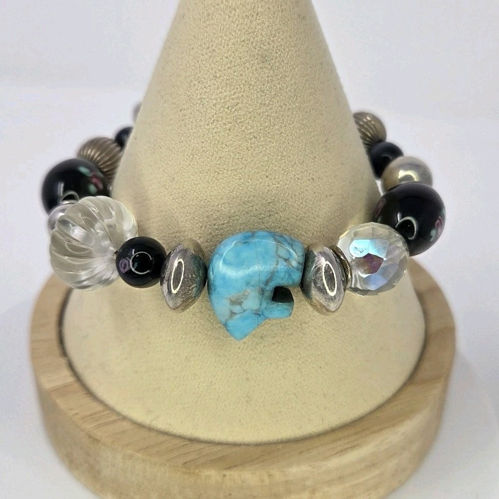 Jordan‎ Sterling Silver 925 Turquoise Bear Fetish Lampwork Toggle Bracelet